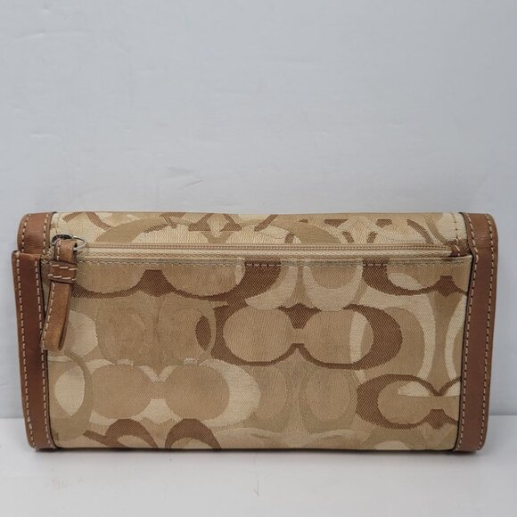 Coach Signature Beige & Brown Leather Bifold Wallet - Picture 2 of 10